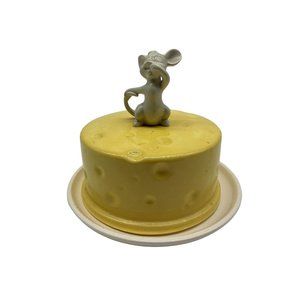 Cheese Dome In The Shape Of A Cheese Wheel w/Mouse Eating a Slice As a Handle